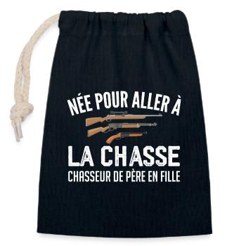 chasseur née pour aller à la chasse père et fille - Sac cadeau en coton avec cordon (14 x 20 cm) - bleu marine - Devant