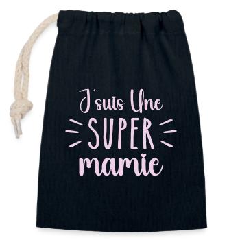 Super mamie, cadeau grand-mère - Sac cadeau en coton avec cordon (14 x 20 cm) - bleu marine - Devant
