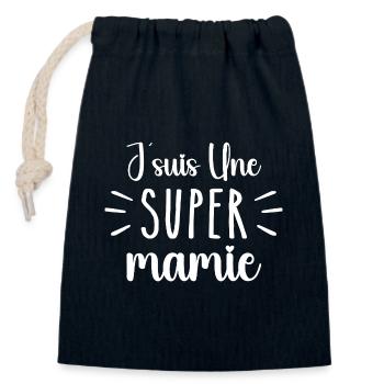 Super mamie, cadeau grand-mère - Sac cadeau en coton avec cordon (14 x 20 cm) - bleu marine - Devant
