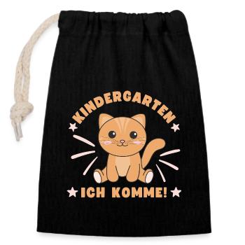 Kindergarten Ich Komme Kindergartenkind Katze - Verschließbarer Geschenkbeutel aus Baumwolle (14x20cm) - Schwarz - Vorne