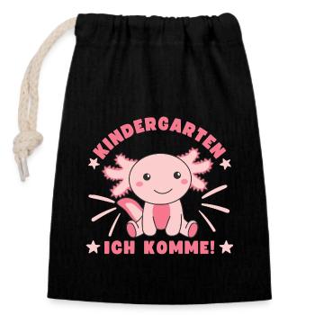 Kindergarten ich komme Kindergartenkind Axolotl - Verschließbarer Geschenkbeutel aus Baumwolle (14x20cm) - Schwarz - Vorne