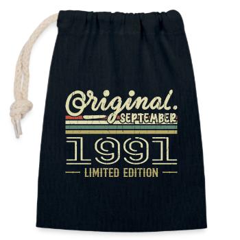 Septembre 1991 Cadeau Anniversaire September 1991 - Sac cadeau en coton avec cordon (14 x 20 cm) - bleu marine - Devant