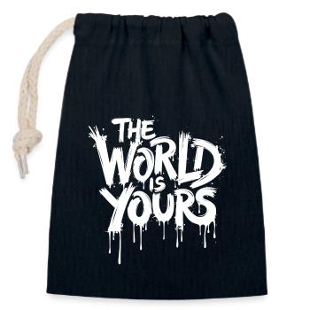 THE WORLD IS YOURS - Closable cotton gift bag (14x20cm) - navy - Front