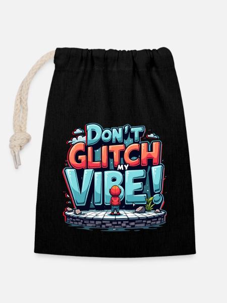 Don't Glitch my Vibe - Retro Gaming Graffiti - Closable cotton gift bag (14x20cm) - black