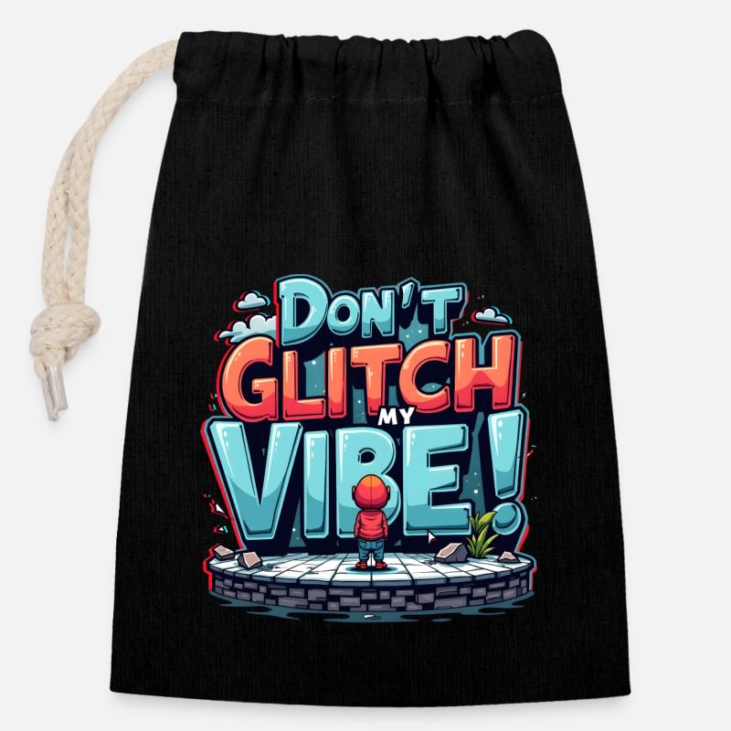 Don't Glitch my Vibe - Retro Gaming Graffiti - Verschließbarer Geschenkbeutel aus Baumwolle (14x20cm) - Schwarz