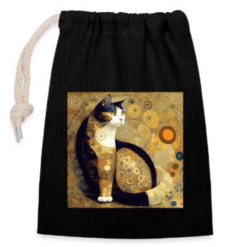 Decorative cat in the style of Gustav Klimt. - Closable cotton gift bag (14x20cm) - black - Front