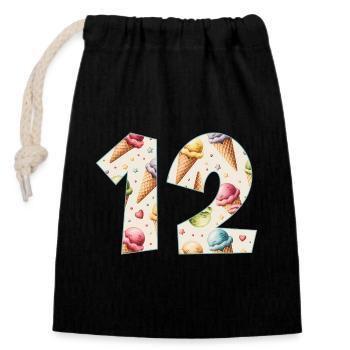 GLACE NUMÉRO 12 ANS CRÈME GLACÉE 12E ANNIVERSAIRE - Sac cadeau en coton avec cordon (14 x 20 cm) - noir - Devant
