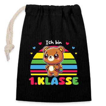 Kindergarten Abschied Ich Bin 1. klasse Bär - Verschließbarer Geschenkbeutel aus Baumwolle (14x20cm) - Schwarz - Vorne