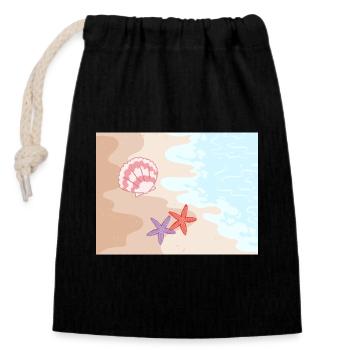 Summer beach starfish and shells - Closable cotton gift bag (14x20cm) - black - Front