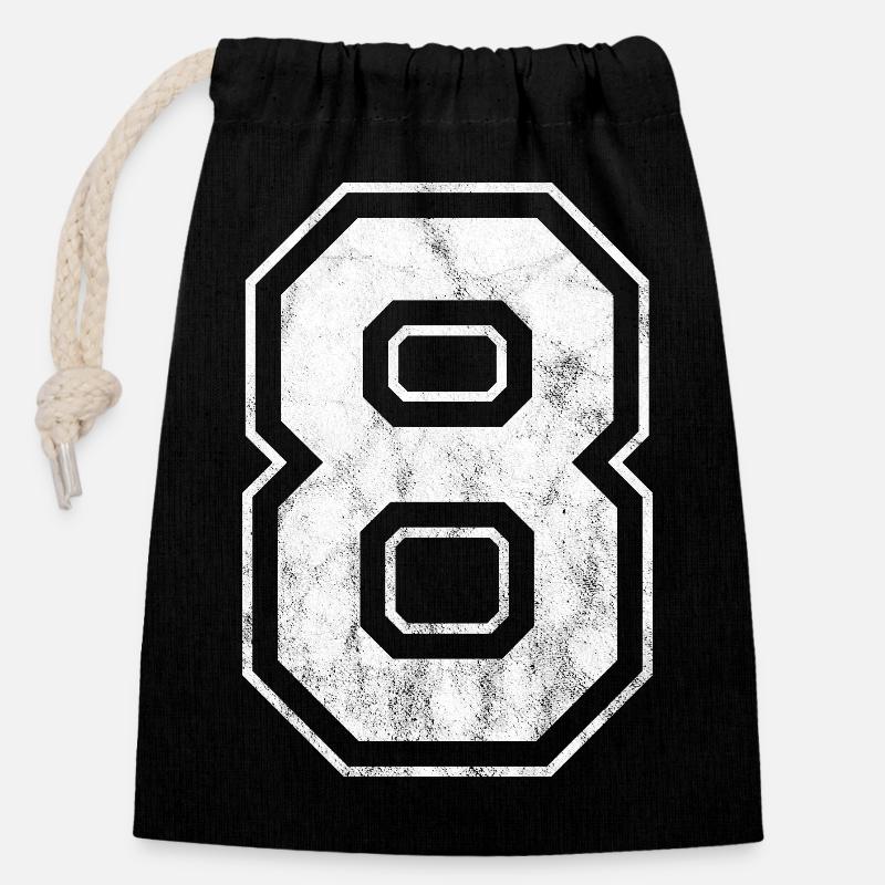Numéro 8 - Sac cadeau en coton avec cordon (14 x 20 cm) - noir