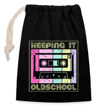 80s 90s Cassette Mixtape Retro Funny - Closable cotton gift bag (14x20cm) - black - Front