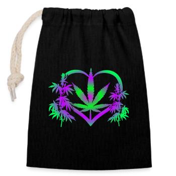Heart of Cannabis - Verschließbarer Geschenkbeutel aus Baumwolle (14x20cm) - Schwarz - Vorne