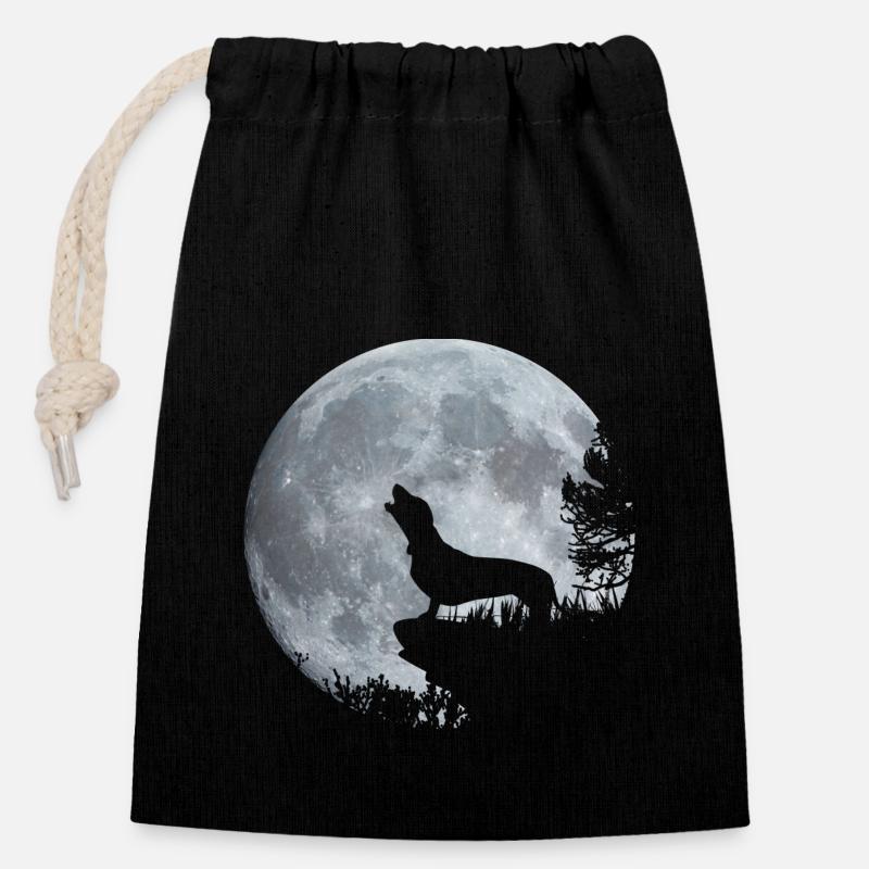 Dackel Mond - Verschließbarer Geschenkbeutel aus Baumwolle (14x20cm) - Schwarz
