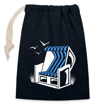 Strandkorb - Urlaub - Meer - Erholung - Verschließbarer Geschenkbeutel aus Baumwolle (14x20cm) - Navy - Vorne