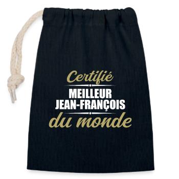 Certifié meilleur jean françois du monde - Sac cadeau en coton avec cordon (14 x 20 cm) - bleu marine - Devant