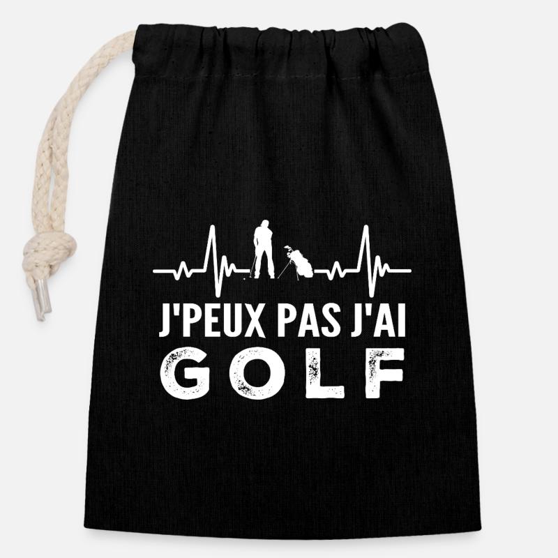 Je peux pas j'ai golf - Sac cadeau en coton avec cordon (14 x 20 cm) - noir
