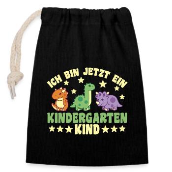 Kindergarten Dino I'm now a - Closable cotton gift bag (14x20cm) - black - Front