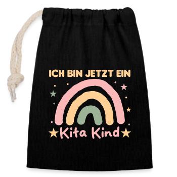 ich bin jetzt ein Kita Kind 2025 Kita Start - Verschließbarer Geschenkbeutel aus Baumwolle (14x20cm) - Schwarz - Vorne