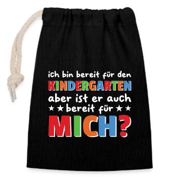 Je suis prêt pour la maternelle - Sac cadeau en coton avec cordon (14 x 20 cm) - noir - Devant