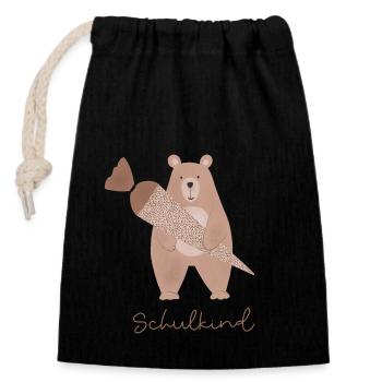 SCHULKIND - Einschulung, Schultüte, 1. Klasse, Bär - Verschließbarer Geschenkbeutel aus Baumwolle (14x20cm) - Schwarz - Vorne
