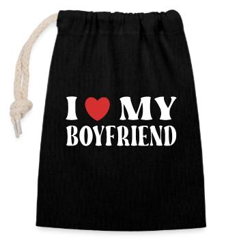 I love my boyfriend - Closable cotton gift bag (14x20cm) - black - Front