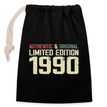 1990 Birthday Gift 1990 Vintage 1990's Retro - Closable cotton gift bag (14x20cm) - black - Front