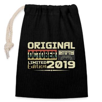 Anniversaire Octobre 2019 Original | Octobre 2019 - Sac cadeau en coton avec cordon (14 x 20 cm) - noir - Devant