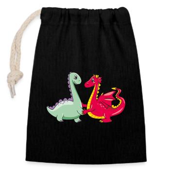 Cartoonish dragon and dino - Closable cotton gift bag (14x20cm) - black - Front