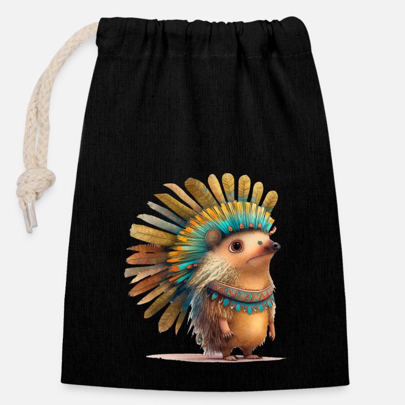 Bogusz le hérisson - Sac cadeau en coton avec cordon (14 x 20 cm) - noir