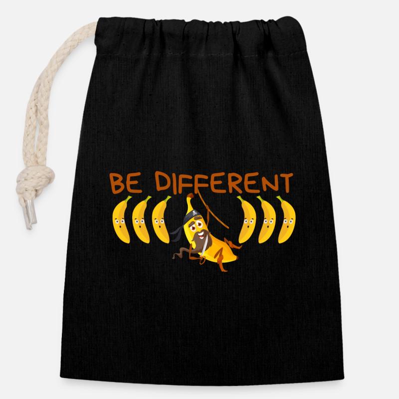BE DIFFERENT Banane - Sac cadeau en coton avec cordon (14 x 20 cm) - noir
