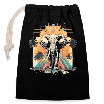 Vintage Elefant im Retro Sommer Tropen Style - Verschließbarer Geschenkbeutel aus Baumwolle (14x20cm) - Schwarz - Vorne