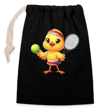 Chicken Chicken Chick Tennis Tennis Game Comic - Closable cotton gift bag (14x20cm) - black - Front