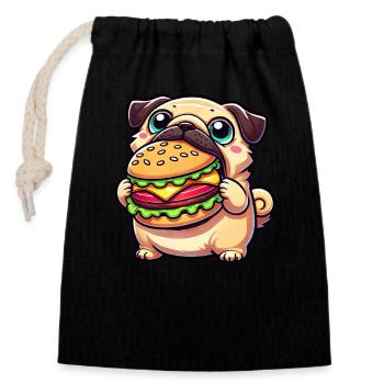 Carlin Burger Amateur de restauration rapide Chien - Sac cadeau en coton avec cordon (14 x 20 cm) - noir - Devant