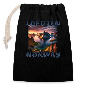 Lofoten Norwegen Grunge Fjord Sonnenuntergang - Verschließbarer Geschenkbeutel aus Baumwolle (14x20cm) - Schwarz - Vorne