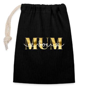Cool MUM and Son shirt in gold lettering with hearts - Closable cotton gift bag (14x20cm) - black - Front