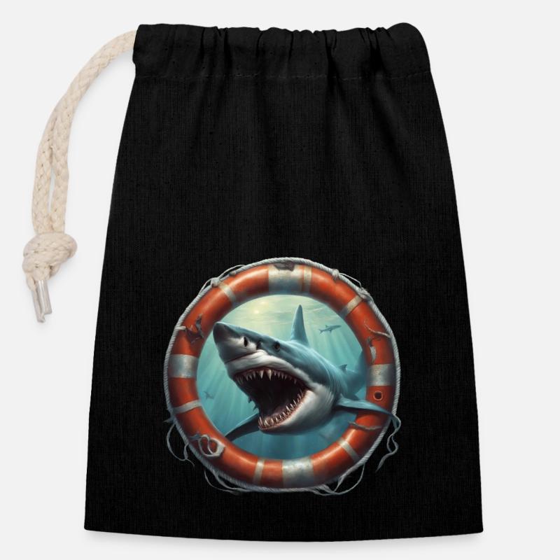 White Shark - Closable cotton gift bag (14x20cm) - black