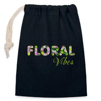Floral vibes - Closable cotton gift bag (14x20cm) - navy - Front