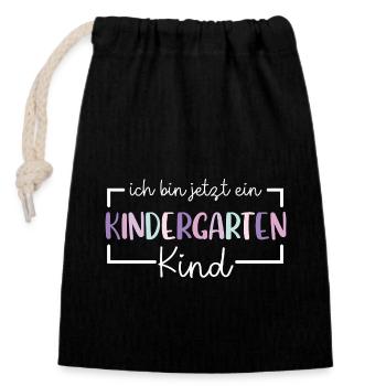 Kindergartenkind Regenbogen Ich bin jetzt im - Verschließbarer Geschenkbeutel aus Baumwolle (14x20cm) - Schwarz - Vorne
