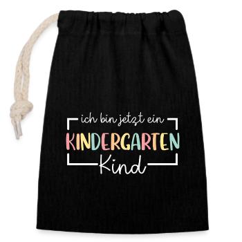 Kindergartenkind Regenbogen Ich bin jetzt im - Verschließbarer Geschenkbeutel aus Baumwolle (14x20cm) - Schwarz - Vorne