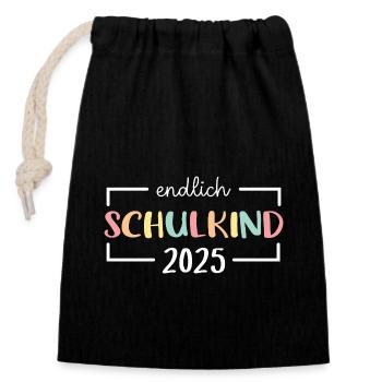 finally schoolchild 2025 school enrollment preschool - Closable cotton gift bag (14x20cm) - black - Front