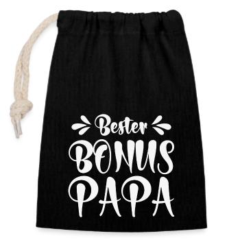 Bester Bonus Papa - Verschließbarer Geschenkbeutel aus Baumwolle (14x20cm) - Schwarz - Vorne