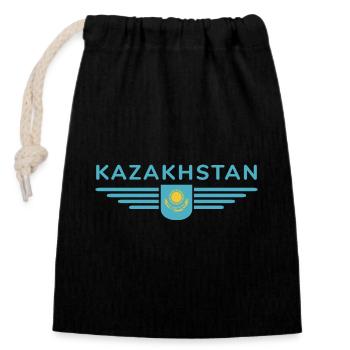 Kazakhstan Design – Steppe et tradition - Sac cadeau en coton avec cordon (14 x 20 cm) - noir - Devant