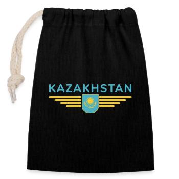 Kazakhstan Design – Steppe et tradition - Sac cadeau en coton avec cordon (14 x 20 cm) - noir - Devant