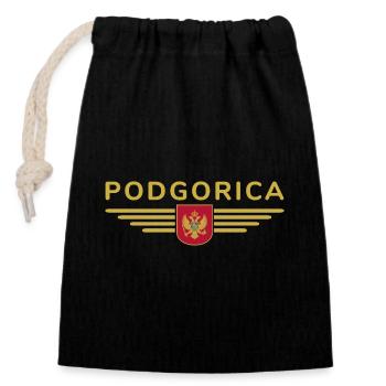 Podgorica Design – Capital moment - Closable cotton gift bag (14x20cm) - black - Front