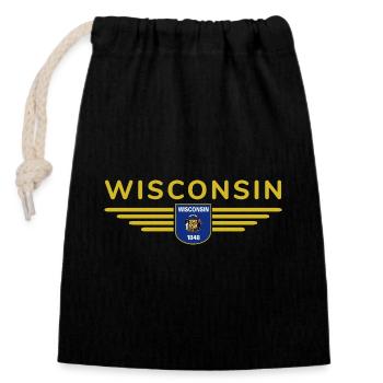 Wisconsin Fan Shirt – Natur & Stolz - Verschließbarer Geschenkbeutel aus Baumwolle (14x20cm) - Schwarz - Vorne