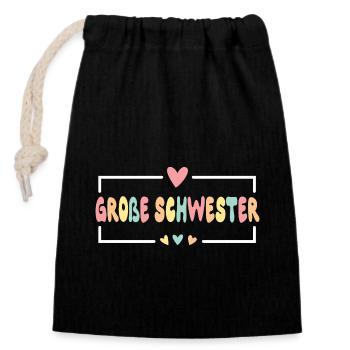 Große Schwester 2026 Herz Süßes Geschwister - Verschließbarer Geschenkbeutel aus Baumwolle (14x20cm) - Schwarz - Vorne