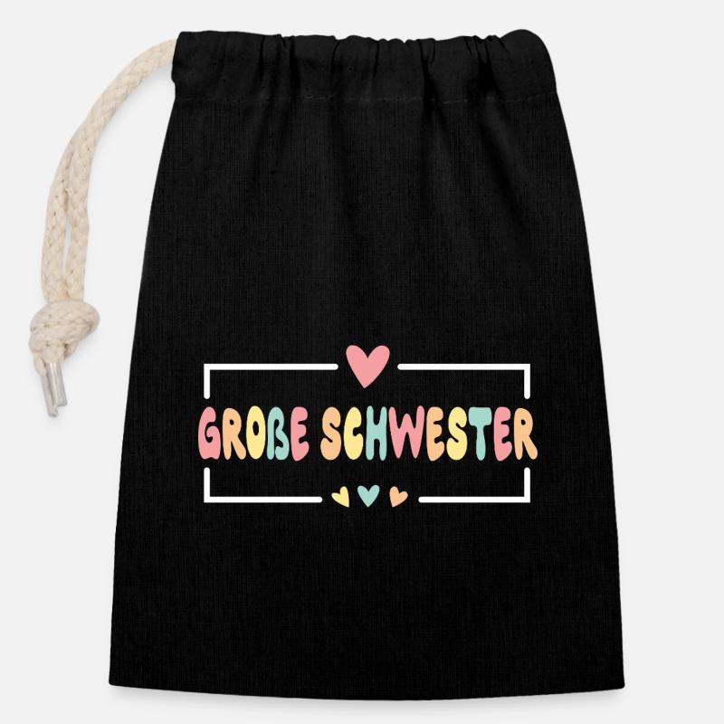 Große Schwester 2026 Herz Süßes Geschwister - Verschließbarer Geschenkbeutel aus Baumwolle (14x20cm) - Schwarz