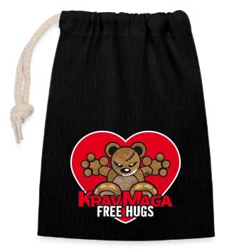 Teddy - Free Hugs - Krav Maga - Verschließbarer Geschenkbeutel aus Baumwolle (14x20cm) - Schwarz - Vorne
