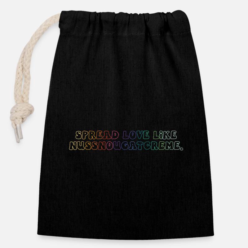 Spread Love Like Nut Nougat Cream. Rainbow - Closable cotton gift bag (14x20cm) - black