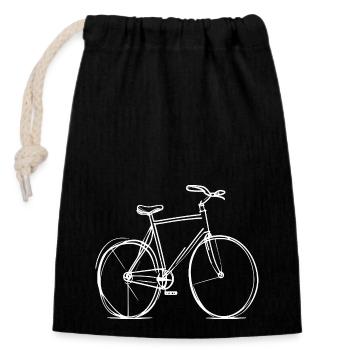 Fahrrad Strichzeichung - Verschließbarer Geschenkbeutel aus Baumwolle (14x20cm) - Schwarz - Vorne